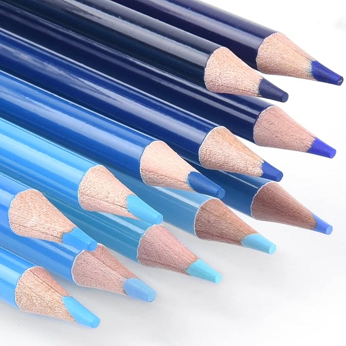 qianshan 12 Blue Colored Pencils Oil Based Pre-sharpened Wooden Colored Pencil Set for Adults Coloring Books Drawing Sketching Art Supplies, No Duplicates