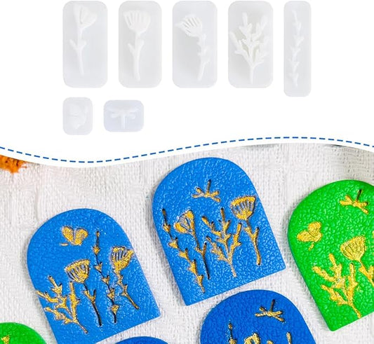 Xaekicr Polymer Clay Molds Nature Garden Set – 7PCS Botanical and Insect Texture Clay Molds for Polymer Clay Jewelry, Floral Clay Tools for Earrings, Crafts and Nature-Inspired Designs
