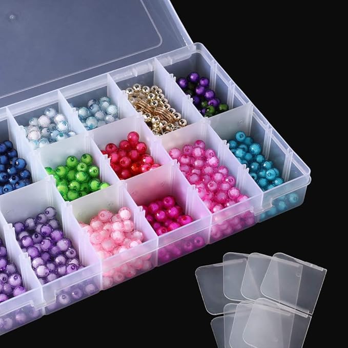 Opret 2 Pack 36 Grids Plastic Storage Box Clear Organizing Containers Craft Organizers and Storage with Adjustable Dividers for Washi Tapes Thread Craft Jewelry Fishing Tackles, Size 10.8×6.8×1.7in