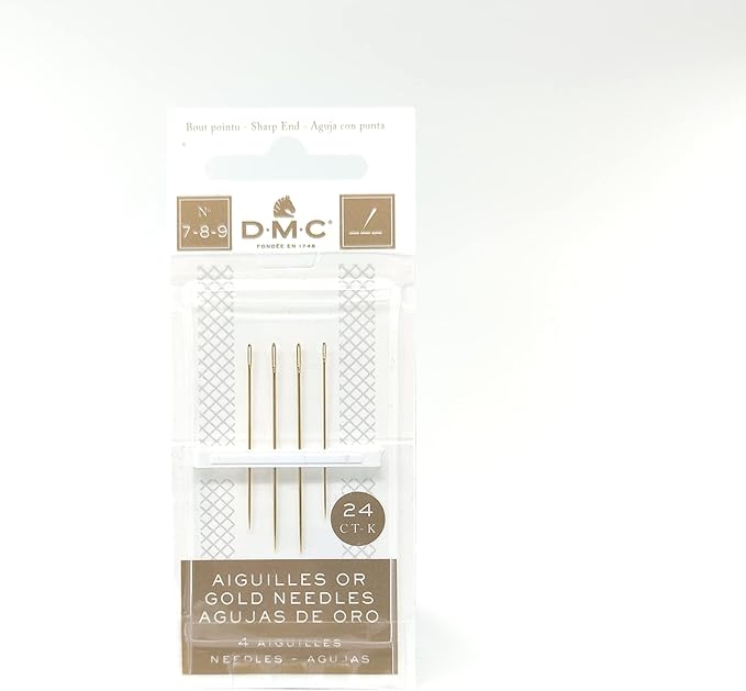 DMC Gold Embroidery Hand Needles (1-3-5-7-8-9 Bundle Pack), Large Eye Sharp End Embroidery and Cross Stitch Needles with Maker Susan Thread Organizer Card (Total 8 Needles, 1 Organizer Card)