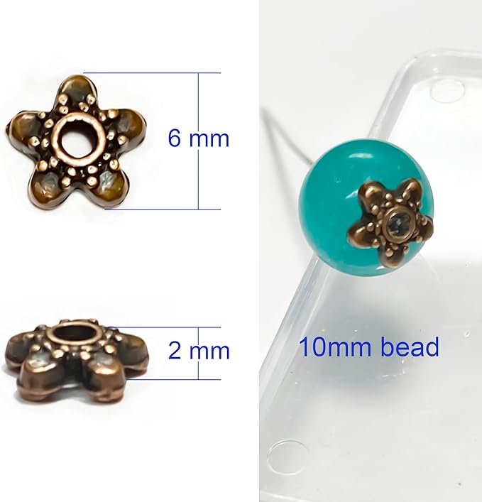 Heather's cf Flower Bead Caps Custom Fancy Charm Jewelry Making Spacer Kit Findings Bulk Vintage for Bracelets Earrings Necklaces Rings Beading Supplies Craft Non Tarnish DIY (Copper Star - 500 Pcs)