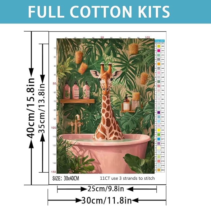 Giraffe Stamped Cross Stitch Kits for Adults -Tub Embroidery Kits for Beginners Adults,11 CT Patterns Dimensions Counted Cross Stitch Kits for Adults Arts Craft 12x16 inch