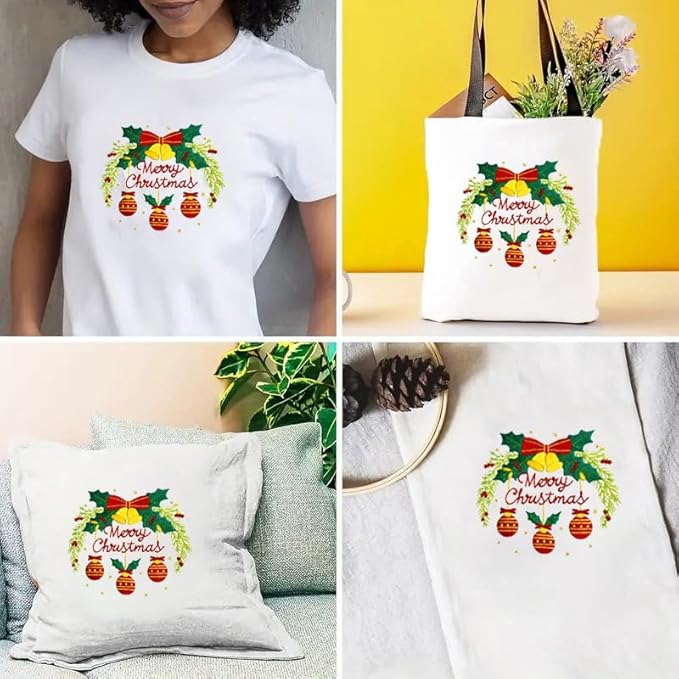 Zhenqing Christmas Bells Embroidery Kit - 29x29cm Printed Fabric, Hoop & Tools for Beginners(C0036)