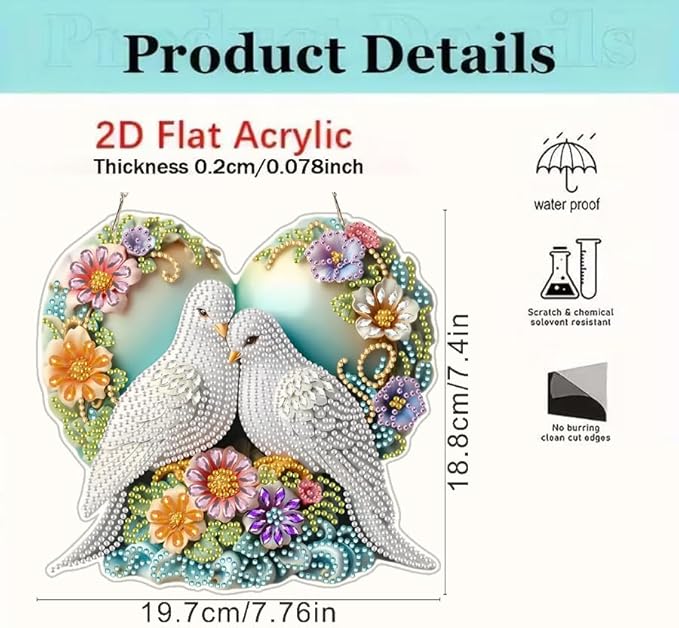 Hanging Diamonds Art kit for Adult, Spring DIY Dove of Peace Diamonds Painting Art Kit, 7.76x7.4 inch Acrylic Diamonds Painting Kit, Diamond Dot Kits Special Crystal Diamond Hanging Ornamen