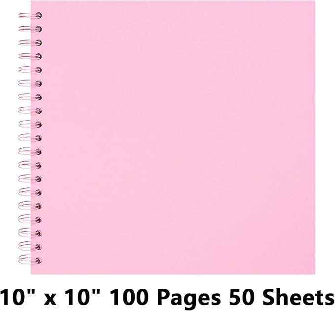 10X10 Inch DIY Scrapbook Photo Album, Kraft Blank Paper Scrap Book 100 Pages Memory Book for Wedding Family, Pink