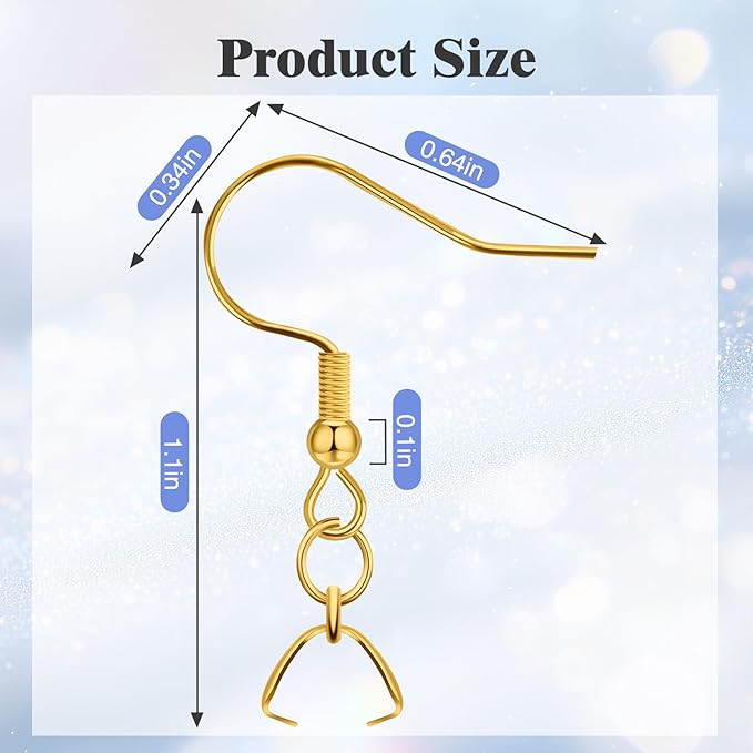 earring hooks 50 pcs/25 pairs, stainless steel golden ear wires fish hooks, hypo-allergenic jewelry findings parts for diy jewelry making