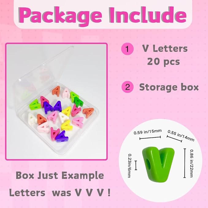 Maerolre 20Pcs Large Letter Beads, 20mm Big Acrylic Bubble Alphabet Beads, Colorful Plastic Beads for DIY Keychains, Jewelry Making, Phone Crafts Projects - V
