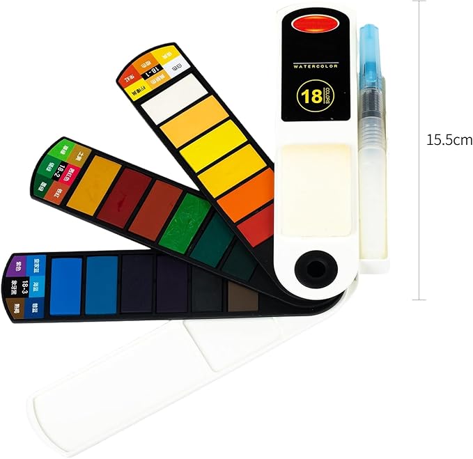 Collapsible Watercolor Paint Set with 18 colors with refillable water brush pens, 2 brushes and palettes, washable Watercolor paint set for students, adults and painting enthusiasts