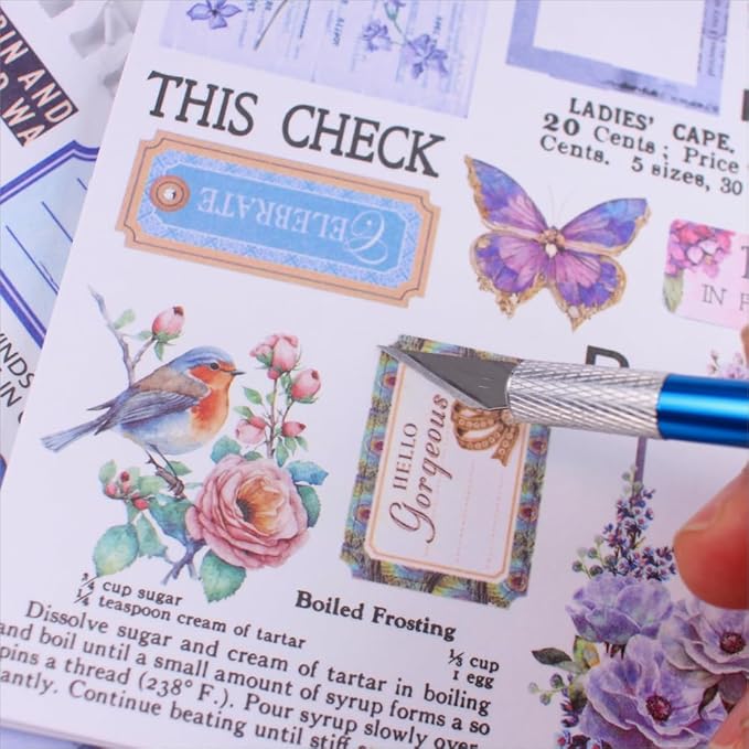 Vintage Washi Sticker Book for Journaling - 900+ Scrapbooking Stickers, Ephemera for Junk Journal Supplies DIY Crafts Arts Decorative 50 Sheets (Blue)