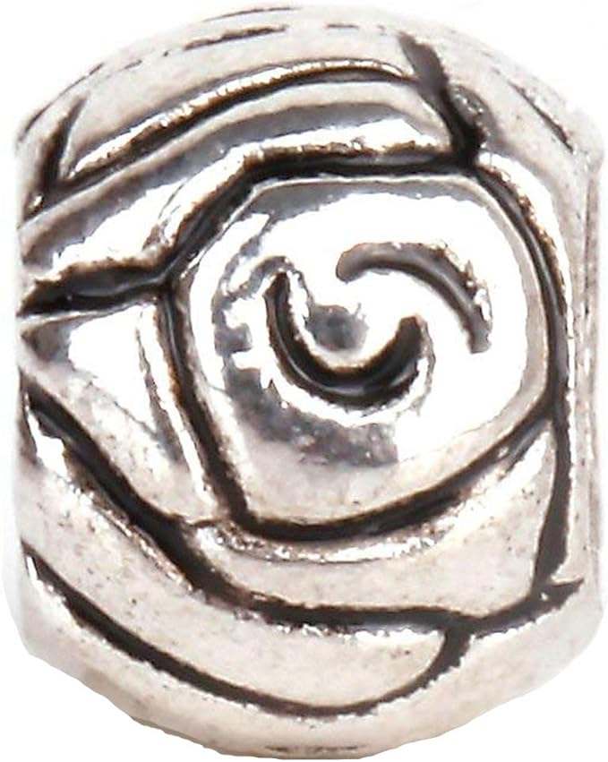 RUBYCA 50pcs Tibetan Silver Tone Spacer Beads Fit European Charms Bracelet Art Rose Design