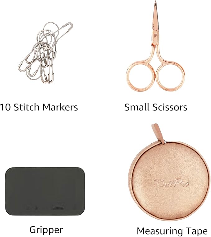KnitPro Oasis Starter Set Crochet Hooks 2 inch Size 2.0, 2.5, 3.0, 3.5, 4.0, 4.5, 5.0 mm Interchangeable, Stitch Markers, Measuring Tape & More, Fabric Case with Project Bag