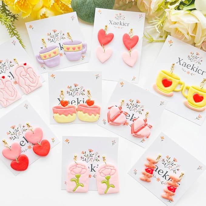 Mother’s Day Polymer Clay Cutters & Stamps Set - 12pcs Sharp & Durable Tea Cup, Cake, Heart, MOM & Silhouette Shapes for DIY Earring Jewelry Making, Soft Clay Crafts & Holiday Supplies