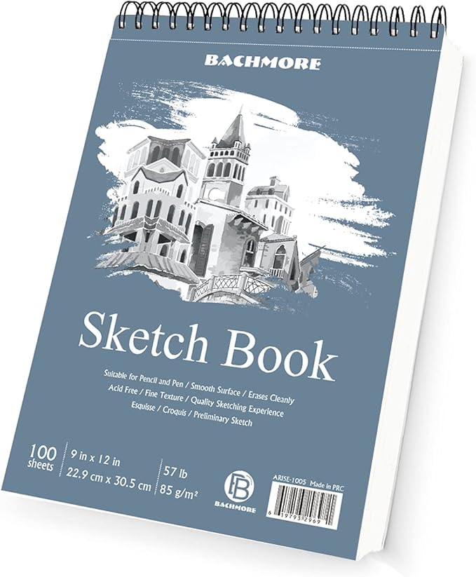 Bachmore Sketchpad 9X12 Inch (57lb/85g), 100 Sheets of Spiral Bound Sketch Book for Artist Pro & Amateurs | Marker Art, Colored Pencil