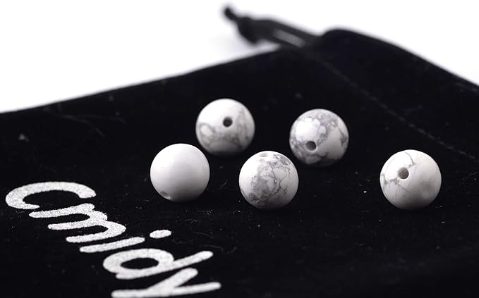 Natural Stone Beads 100pcs 8mm White Howlite Round Genuine Real Stone Beading Loose Gemstone Hole Size 1mm DIY Charm Smooth Beads for Bracelet Necklace Earrings Jewelry Making (White Howlite, 8mm)