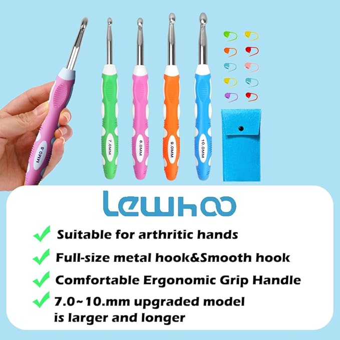 Lewhoo Large Crochet Hooks for Arthritic Hands, Ergonomic Crochet Hook Size L M N P in Case