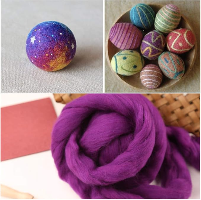 3.53oz Wool Roving, Fiber Roving Wool Top, Needle Felting Supplies, Pure Wools, Chunky Yarn, Spinning Wools for Needle Felting Wet DIY Hand Spinning (Purple)