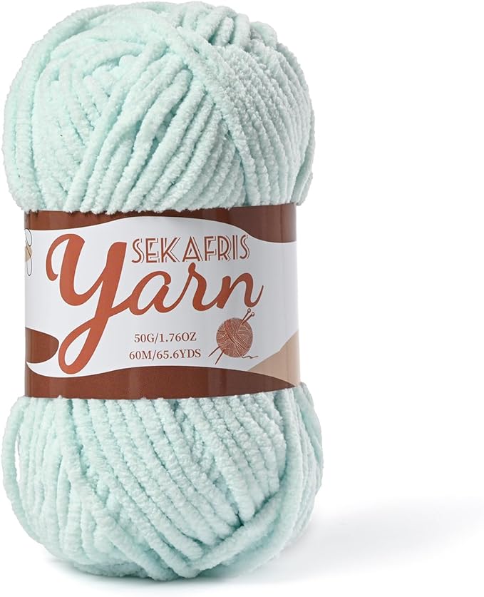 Fluffy Velvet Yarn for Crocheting，Baby Blanket Yarn for Crocheting Soft，50g(65.6yds) Amigurumi Yarns，Plush Chenille Crochet Yarns，Puzzle Yarn for Crochet Weaving Craft(Pale Cyan)