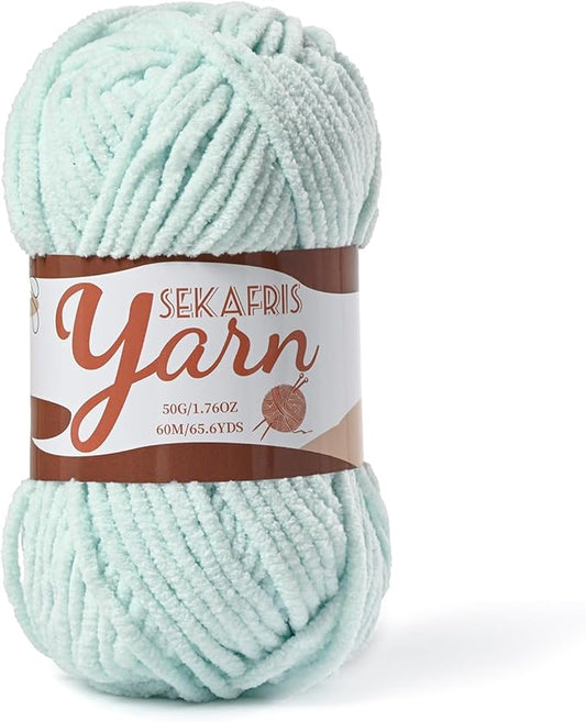 Fluffy Velvet Yarn for Crocheting，Baby Blanket Yarn for Crocheting Soft，50g(65.6yds) Amigurumi Yarns，Plush Chenille Crochet Yarns，Puzzle Yarn for Crochet Weaving Craft(Pale Cyan)