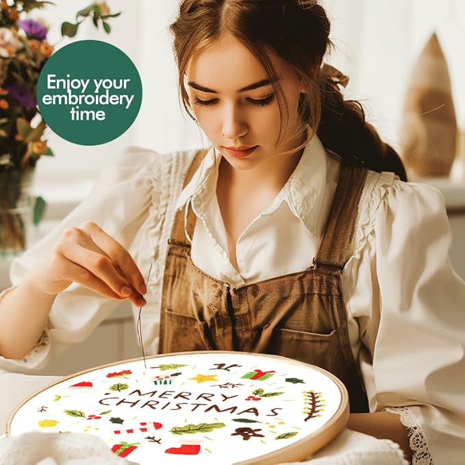 christmas embroidery kits: 3 pack cross stitch kit for beginners adults, diy ornaments craft kit with all tools & instructions, stamped hand embroidery starter kit for holiday crafts & xmas home decor