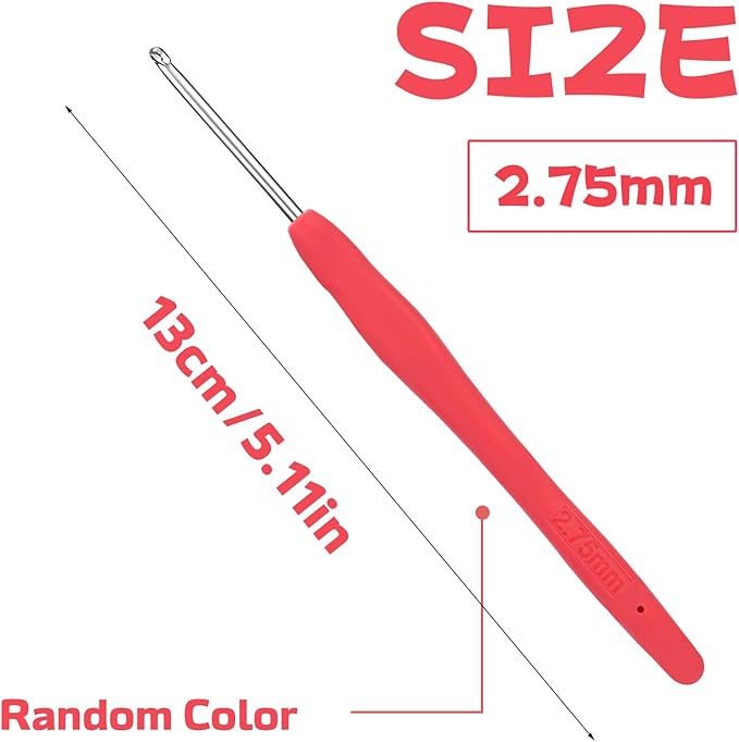 2.75 mm Crochet Hook, Ergonomic Handle for Arthritic Hands, Extra Long  Knitting Needles for Beginners and Crocheting Yarn (2.75 mm)