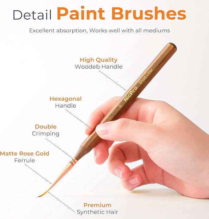 Nicpro 24 PCS Extreme Miniature Paint Brushes, Fine Tip Micro Model Detail Paint Brush Set with Handbag for Acrylic, Watercolor, Oil, Paint by Numbers, Craft, Models, Miniatures