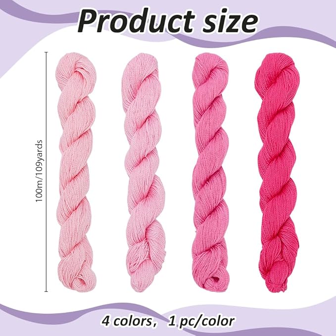 FREEBLOSS 4 Pcs Sashiko Thread Sashiko Skein 4 * 100 M Pure Cotton Embroidery Thread Japanese Sewing Threads Quilting & Embroidery Sewing Kit Supplies 4 Pink Theme Colors