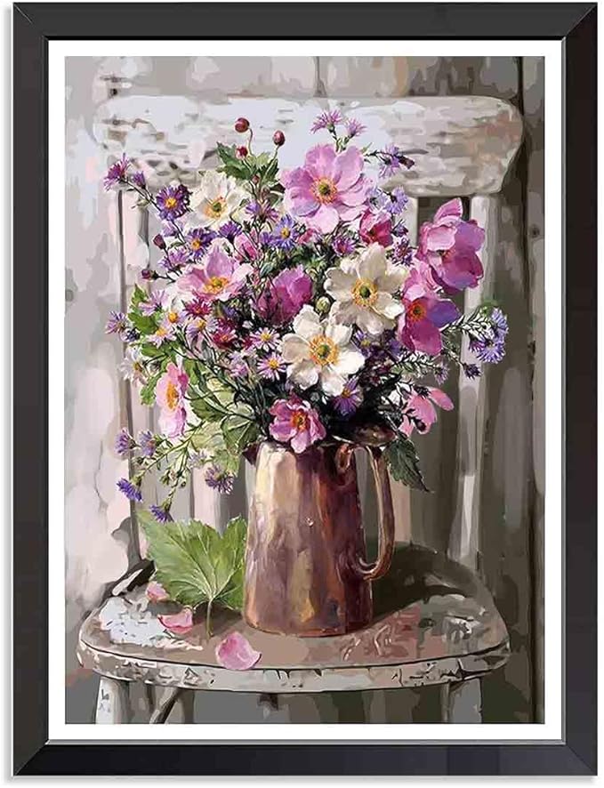 Stamped Cross Stitch Kits - Flower Chair Embroidery Kits for Beginners Adults,11 CT Patterns Dimensions Counted Cross Stitch Kits Arts Craft Kits Frameless12x16inch