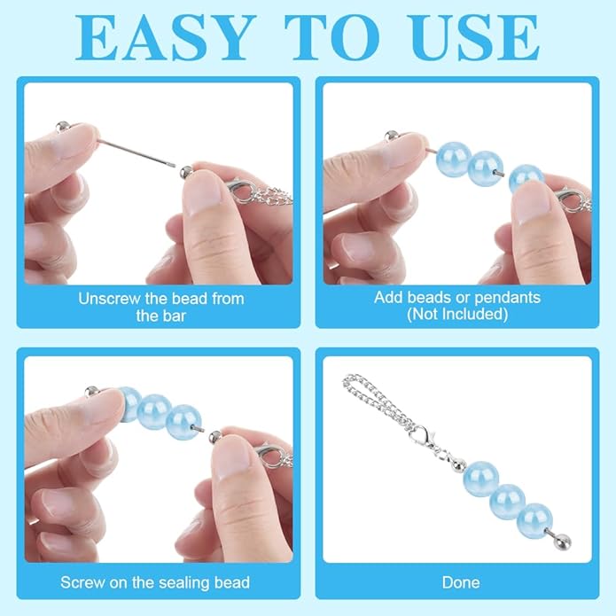 16PCS Beadable Keychain Bar Bulk, Metal Blank Beaded Keychain Bar for Beads DIY Crafts Charms Jewelry Making Supplies