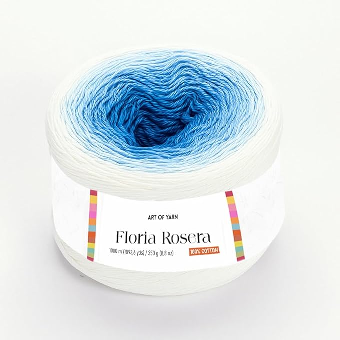 Floria Rosera Ombre 100% Cotton 250g (8.80oz) 1094 Yards Fine 1 Vibrant Multicolor Rainbow for Crochet Knitting Amigurumi Crafts Ideal for Spring Summer Projects Thick Soft