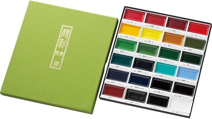Kuretake GANSAI TAMBI Watercolor Paint Set, 24 Colors, Professional-quality for artists and crafters, for kids, adult, Made in Japan