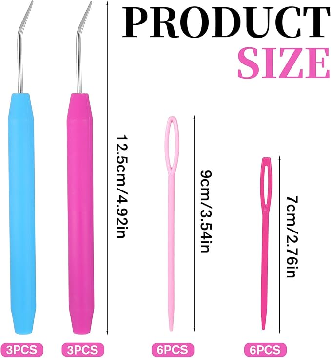 18 Pcs Loom Hook Crochet Loom 6 Pcs Pink and Blue Looms Knitting Hook with 12Pcs Colorful Plastic Sewing Needles Plastic Crochet Hooks for DIY Handicrafts Knittings Looms Boards Beginners