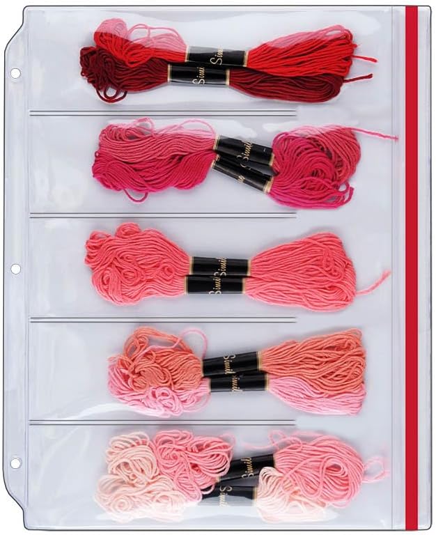 StoreSMART – Zipper Binder Page for Embroidery & Cross-Stitch Floss Thread Skeins, Holds 5 Skeins - 25-Pack - (DP600-5-FLOSS-25)