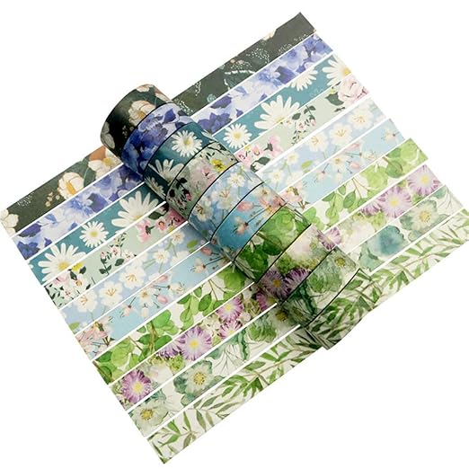 Spring Flower Washi Tape Set 10 Rolls - 15 mm Floral Decorative Tape for Bullet Journal, Planner, DIY Arts Crafts, Scrapbooking, Holiday Decoration