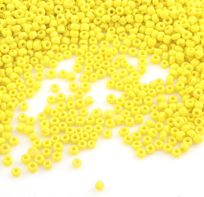 Perlin Glass Seed Beads 2mm 11/0 Round Mini Small Pony Beads 6500pcs for Making Earrings Bracelets Pendants Waist Jewelry DIY Handmade Opaque Color Kit (Yellow)