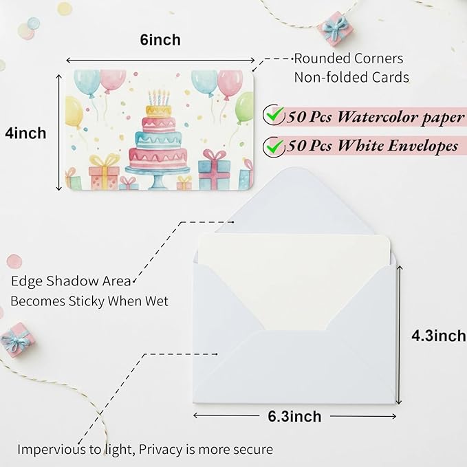 25 Sets Watercolor Paper, 4x6 Inch Watercolor Cards with Envelopes, 140lb/300gsm Water Color Paper, Art Supplies for Adults Kids, Cold Press Textured Cotton Sheets, Artist Painting Drawing Postcards