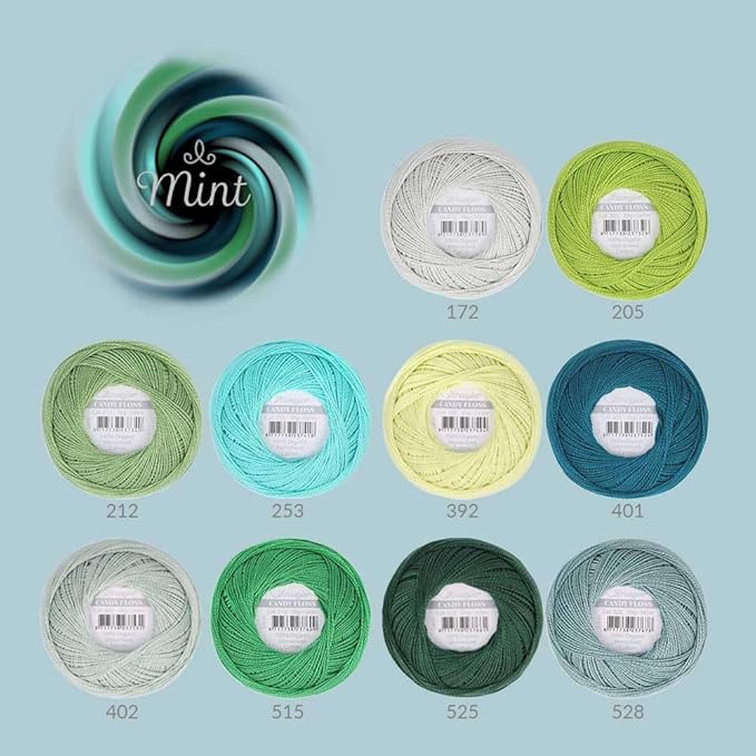 Scheepjes Candy Floss Cotton Yarn Color Pack, 10 x 20 g (10 skeins) Mint