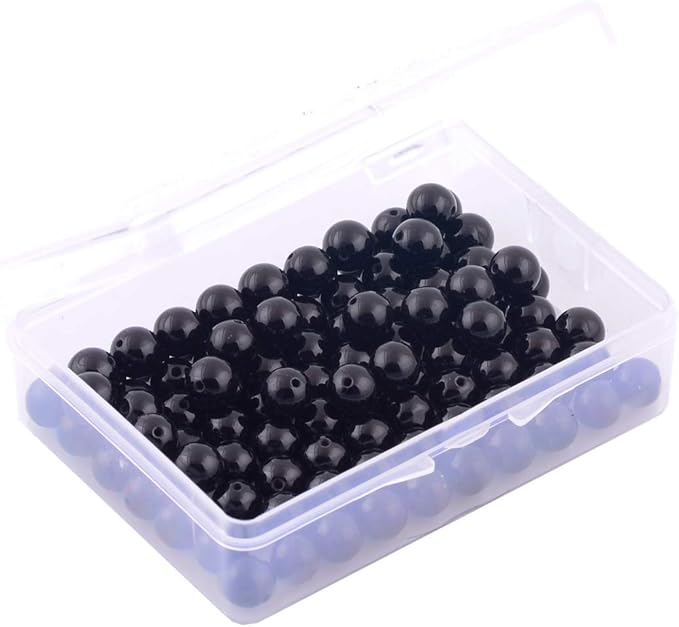 Natural Stone Beads 100pcs 8mm Black Obsidian Round Genuine Real Stone Beading Loose Gemstone Hole Size 1mm DIY Charm Smooth Beads for Bracelet Necklae Earrings Jewelry Making (Black Obsidian, 68mm)