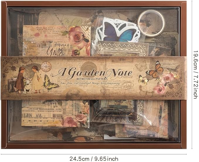 icceemee Scrapbooking Supplies Kit, Brown Garden Scrapbooking Kit for Bullet Junk Journaling, Stationery, A6 Grid Notebook, Flower DIY Journaling Supplies, Birthday Craft Gift for Teen Girls