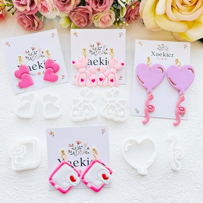 Valentine’s Day Polymer Clay Cutters Set – Romantic Polymer Clay Molds, Clay Cutters, Clay Earring Cutters, Clay Tools
