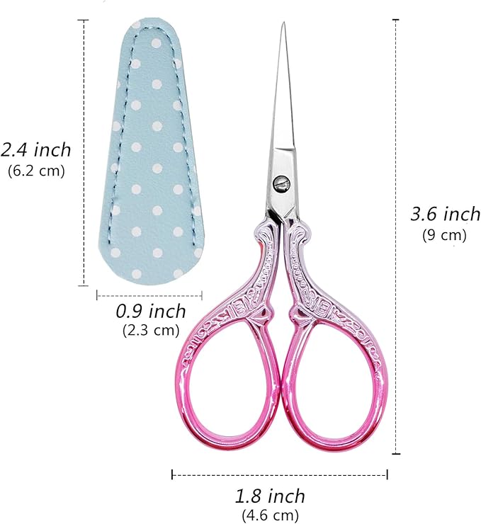 3.6Inch Little Scissors Sewing Scissors with Leather Scissor Cover Stainless Steel Sharp Tip Craft Scissor for Embroidery Craft Needlework Artwork Cross Stitch DIY Thread