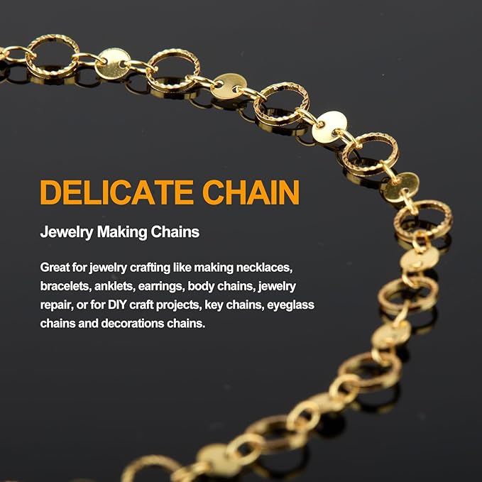 KYUNHOO 5 Meters Gold Plated Jewelry Making Chains Hollow Circle Chain Sequin Chain for Jewelry Making 18K Gold Chain Bulk for Handcraft Making with Jewelry Clasps
