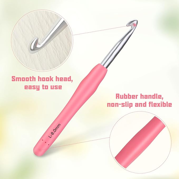 Crochet Hook, 8.0 mm Ergonomic Crochet Hook, Crochet Needles for Arthritic Hands,Knitting Needles with Soft Handle Beginners and Experienced Hobbyists (8.0 mm)