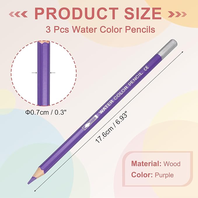 PATIKIL Watercolor Pencils, Purple Color Pencil Set Sketch Coloring Drawing Colored Pencils Bulk Artist Drawing Supplies for Adult Coloring Book Blending, 3 Pcs