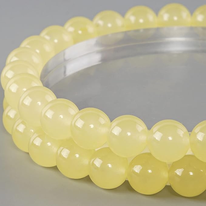 10mm Natural Lemon Chalcedony Round Bead - 35PCS Bulk Gemstone Beads for Jewelry Making, DIY Bracelets, Necklaces - Includes Crystal Stretch Cord - Stone Beads for Crafting Gifts
