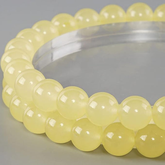 10mm Natural Lemon Chalcedony Round Bead - 35PCS Bulk Gemstone Beads for Jewelry Making, DIY Bracelets, Necklaces - Includes Crystal Stretch Cord - Stone Beads for Crafting Gifts