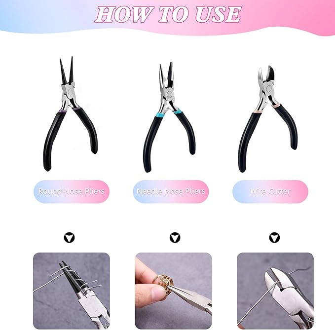 3Pcs Jewelry Pliers Set Jewelry Making Pliers Tools Kit Include Jewelry Making Needle Nose Chain Nose Round Bent Pliers Wire Cutter for Bracelet Beading Craft Jewelry Making Supplies (Black)