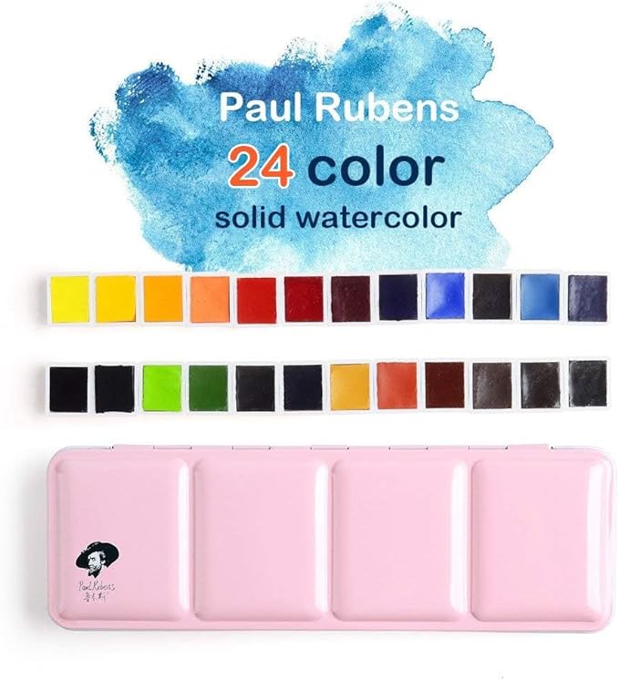 Paul Rubens Watercolor Paint Set Artist Grade, 24 Vivid Colors with Portable Metal Box for Artists, Beginners, Hobbyists, Students