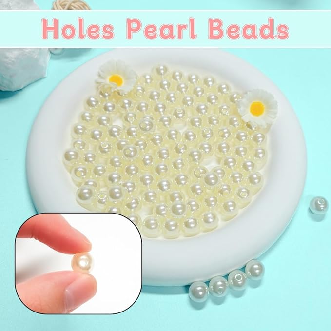 Pearl Beads for Jewelry Making Holes ABS Craft Beads with Holes for Jewelry Making, Bracelet, Necklace Crafting Bulk Bead Kit (10mm,Ivory White/450 pcs)