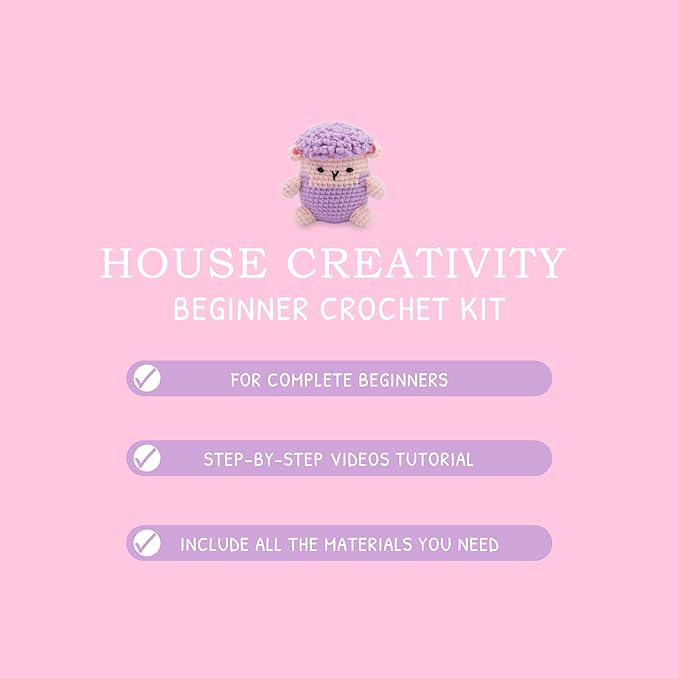 HOUSE CREATIVITY Beginner Crochet Kit for Adults, Beginners Crocheting Knitting Kit with Yarn Sets, Step-by-Step Video Tutorials,Animal Craft Kit, Holiday Birthday Gifts(Sheep)