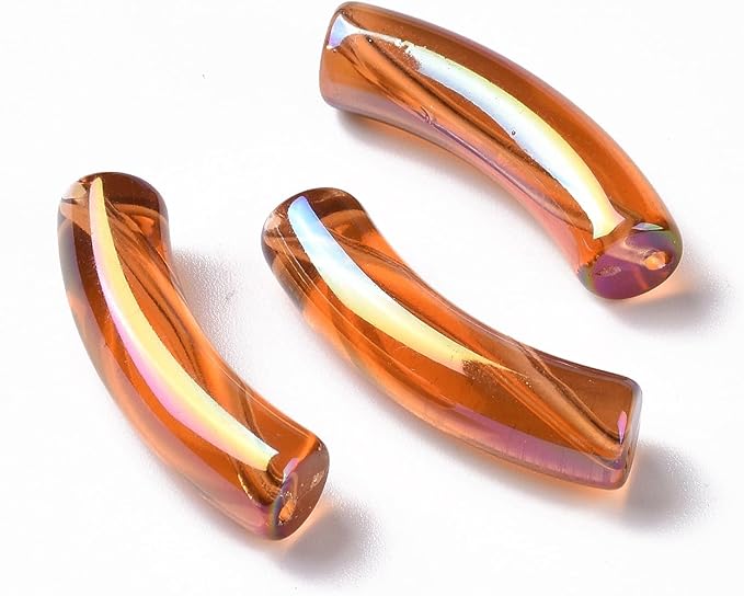 Ipotkitt 20 Pcs UV Plating Transparent Rainbow Curved Tube Beads Iridescent Acrylic Beads Candy Colors Chunky Bamboo Tube Beads for DIY Jewelry Making